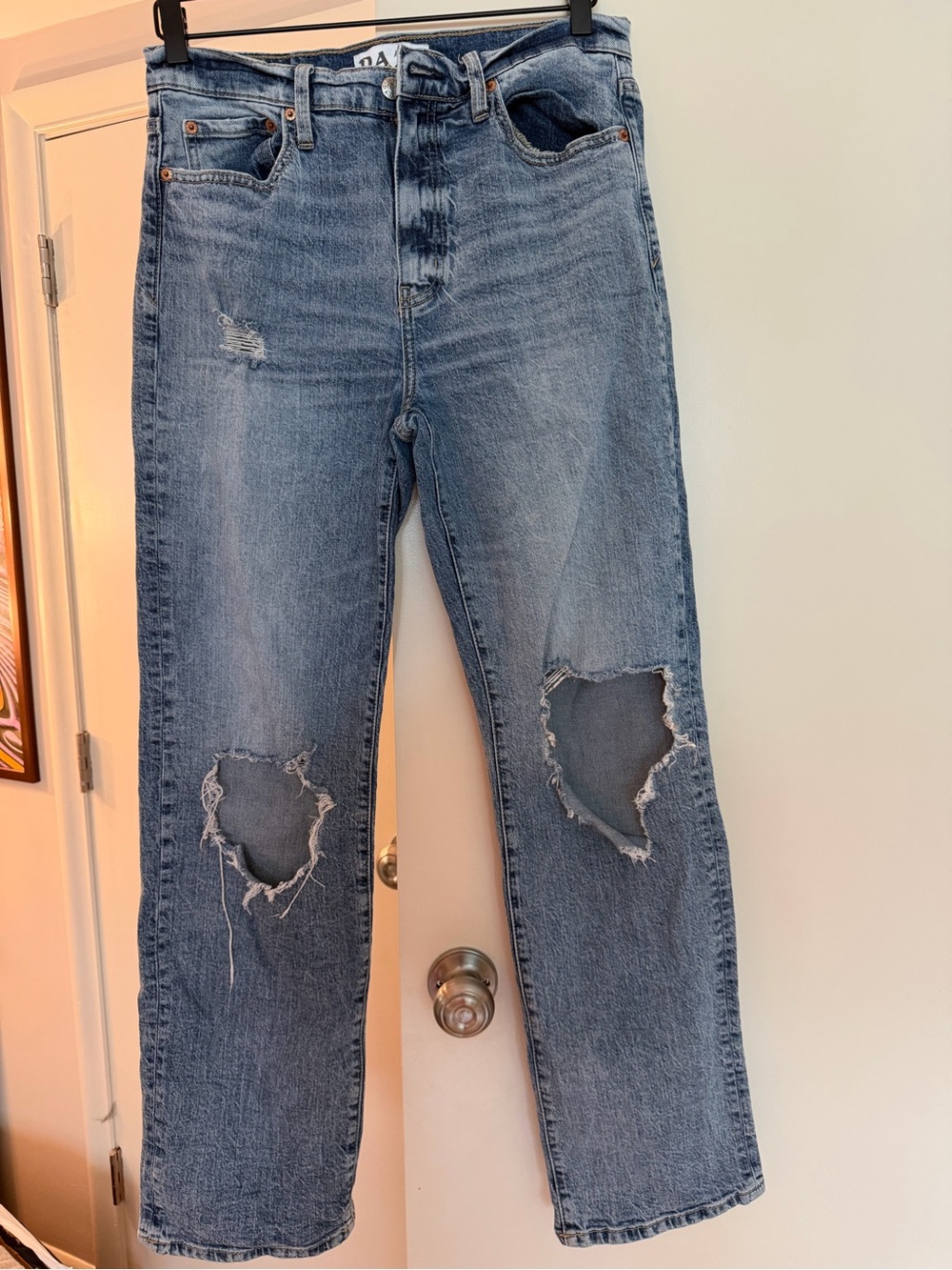 Classic Mid-Rise Distressed Women's Jeans - Stone Wash